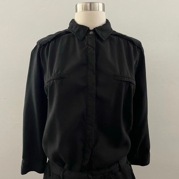 Etienne Marcel Military Utility Shirt Dress 3/4 Sleeve Mini Pockets Black Small - Picture 3 of 11